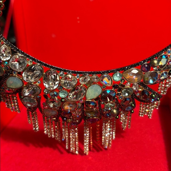 New Swarovski Golden Half Moon Necklace. Multicolor crystals necklace. NEW - Picture 10 of 10